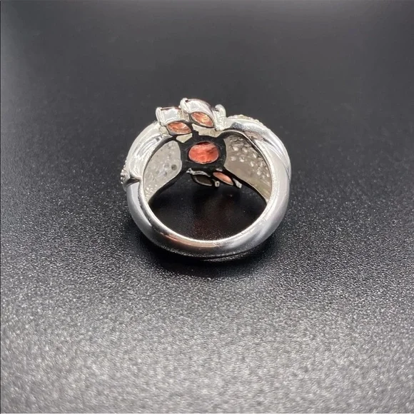 Garnet & White Topaz Sterling Silver Cocktail Ring - Picture 6 of 9
